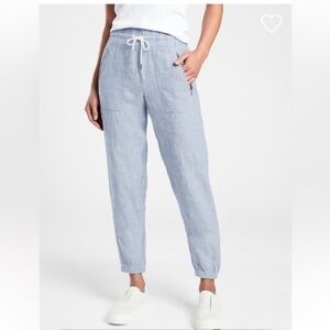 Athleta Blue Cabo 100% Linen Jogger Pant chambray pockets lightweight drawstring